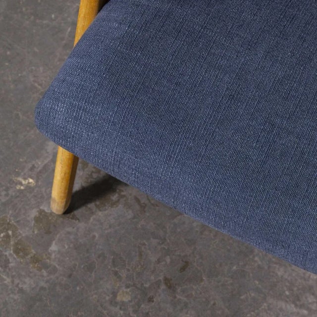 Mid-Century Upholstered Model 410 Armchairs with Straight Arms and Top Caps, Set of 2 For Sale - Image 4 of 8