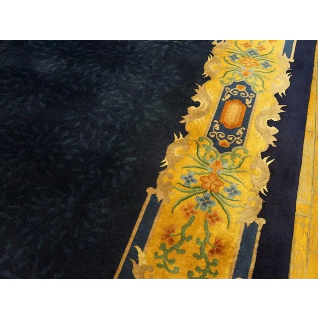 Navy Blue 1920s Blue Navy Traditional Antique Chinese Art Deco Carpet 9'6" X 13'2" Knotted Wool Rug For Sale - Image 8 of 11
