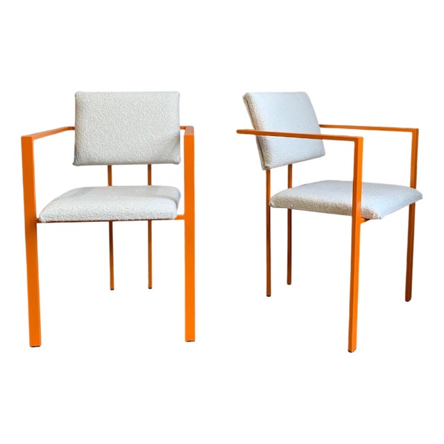 Postmodern Orange Armchairs with Bouclé Upholstery, 1980s, Set of 2 For Sale