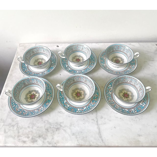 Vintage Wedgwood Florentine Pattern Tea Cup and Saucer Set - Set of 6 For Sale - Image 9 of 9