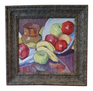 1930 Mabel Sumerlin: Still Life Apples & Bananas Painting, Framed