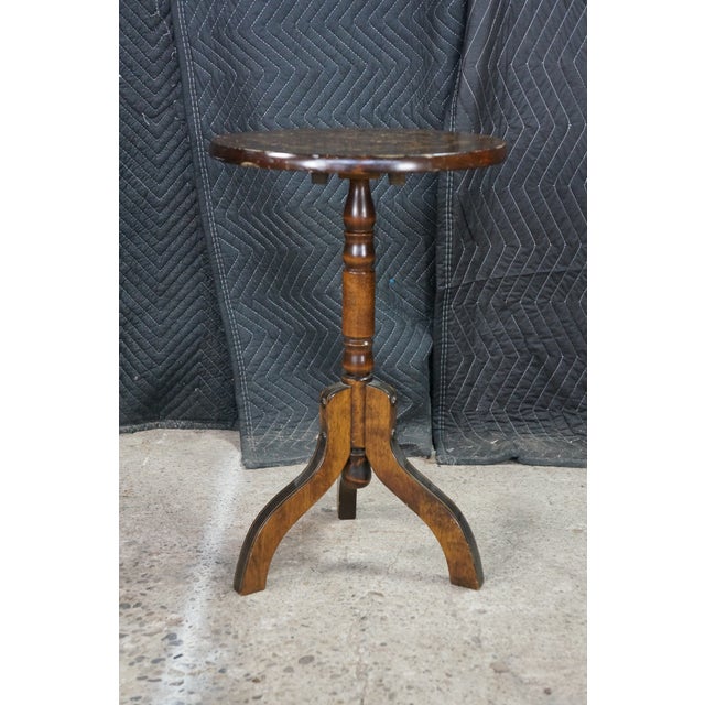Vintage Federal Style Teak Stenciled Round Tilt Top Side Accent Table For Sale - Image 6 of 17