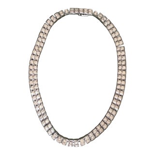 Art Deco 1930’s Square Cut Crystal Line Chain Tennis Necklace For Sale