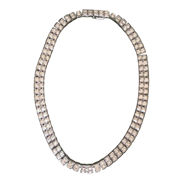 Art Deco 1930’s Square Cut Crystal Line Chain Tennis Necklace For Sale