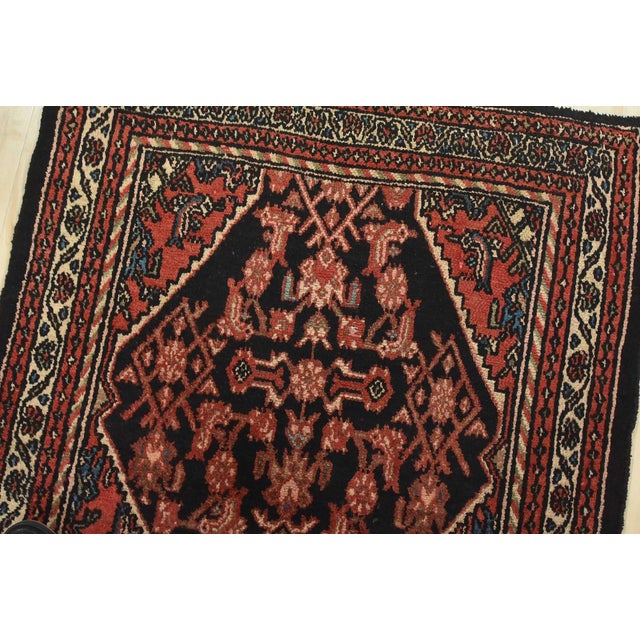 Hamedan Runner 3'6'' X 10' Black Wool Vintage Tribal Hand-Knotted Oriental Rug For Sale In Philadelphia - Image 6 of 15