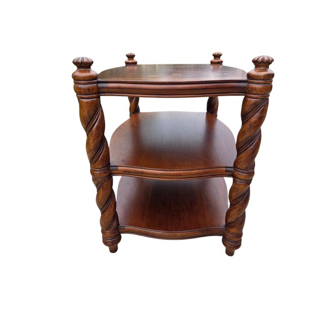 1990s 1990s Thomasville British Gentry End Table Burlwood Top End Table 3 Tier Barley Twist For Sale - Image 5 of 11