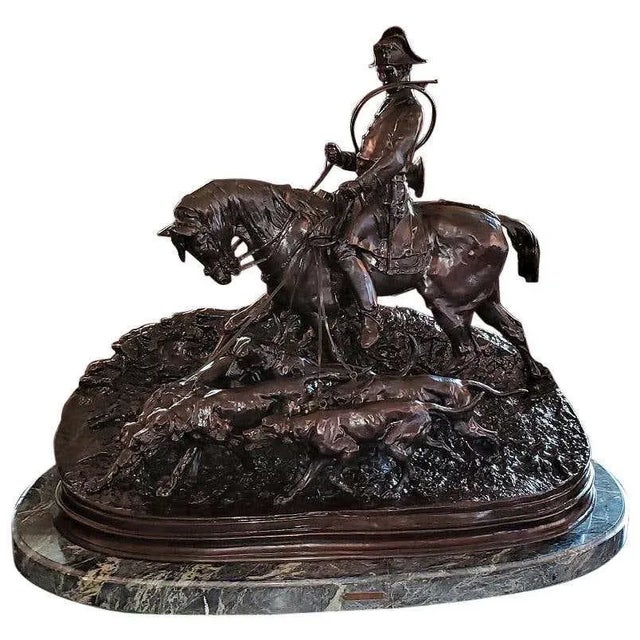 Large ‘Huntsman/Valet With His Hounds’ Bronze Sculpture by Pj Mene – 1869 For Sale - Image 13 of 13