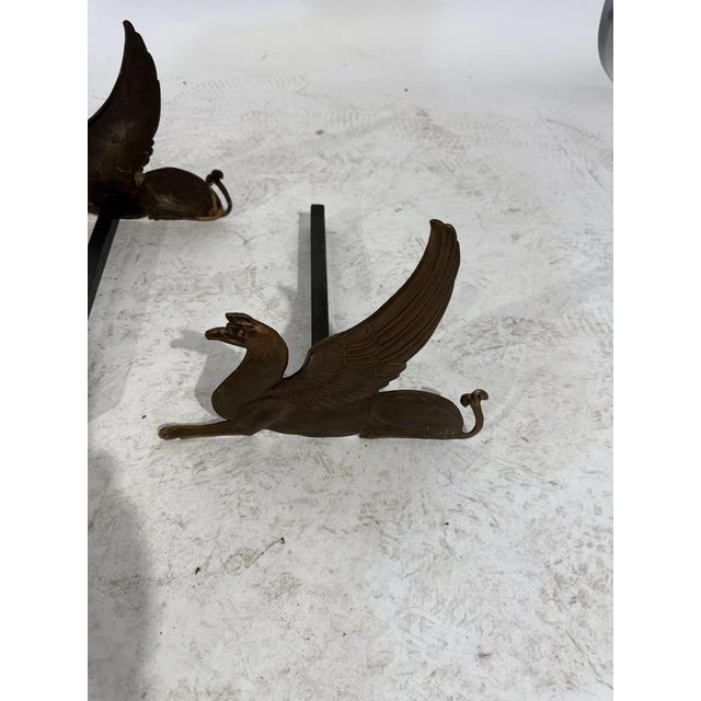 19th Century Bronze and Wrought Iron Andirons Featuring Griffins, 1880, Set of 2 For Sale - Image 12 of 14