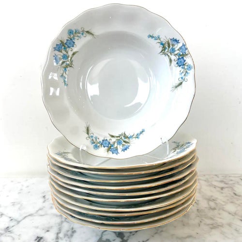 Karolina Blue Floral Soup Bowls Stamped Set of 11