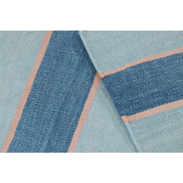 Textile Rug & Kilim's Contemporary Dhurrie Rug in Blue Stripes - 6x9 For Sale - Image 7 of 8