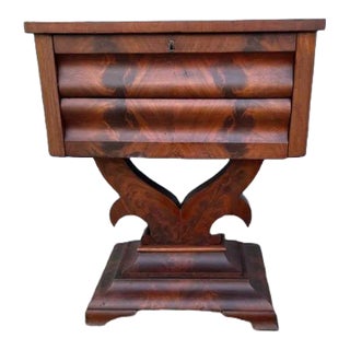 19th Century American Classical Carved Flame Mahogany Worktable For Sale