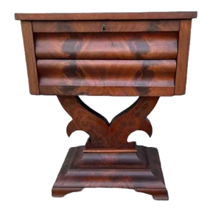 19th Century American Classical Carved Flame Mahogany Worktable