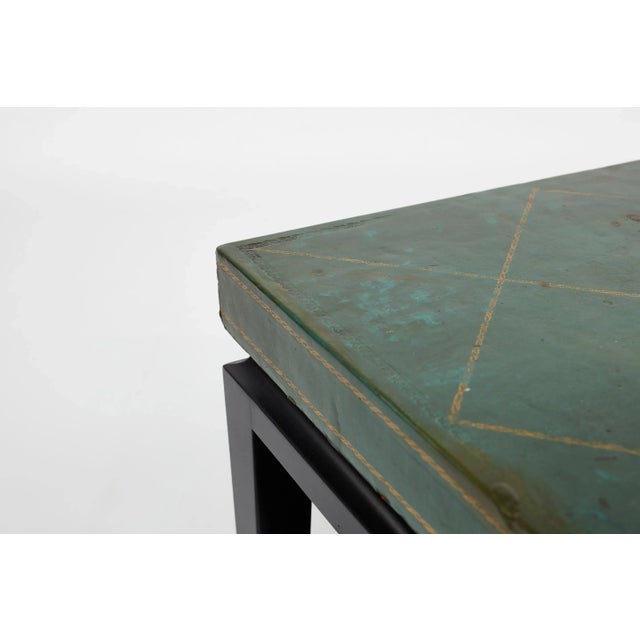 Wood Tommi Parzinger Green Leather Occasional Table, Model No. 3303, Ca. 1955 Ebonized Wood, Embossed Leather. For Sale - Image 7 of 11