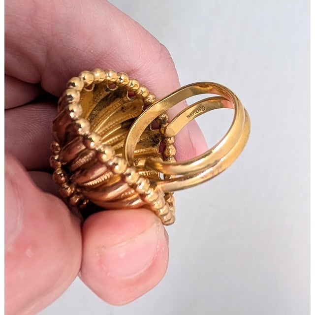 Vintage 1960s Signed Napier Goldtone Faux-Turquoise Adjustable Cocktail Ring For Sale - Image 12 of 14