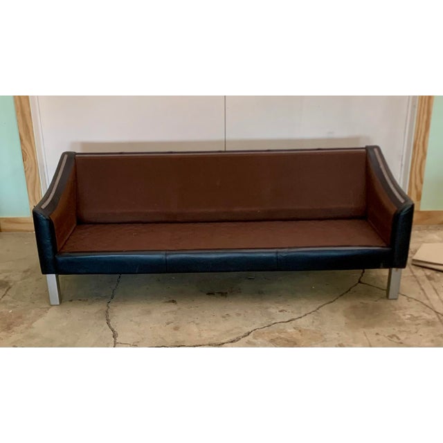 Mid-Century Modern 1960s Danish Mid-Century Three Seat Black Leather Sofa For Sale - Image 3 of 9