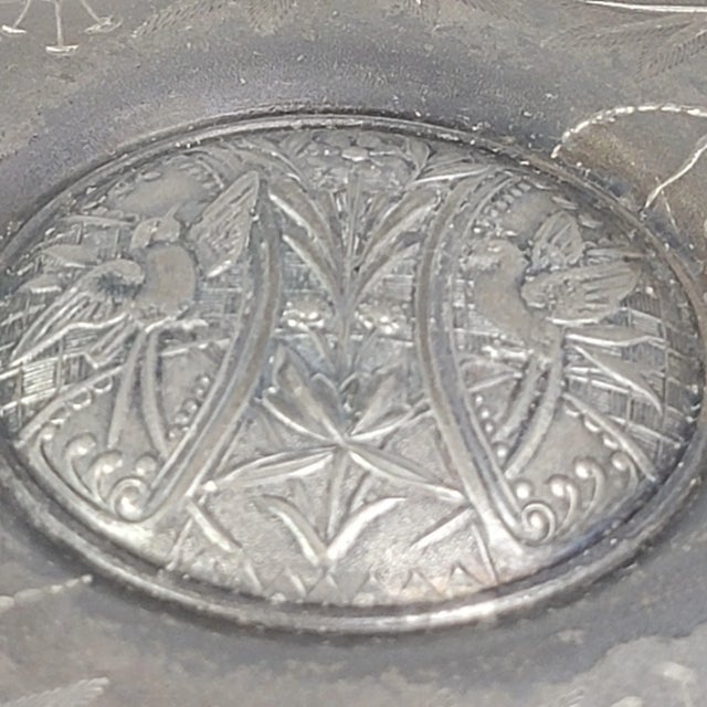 19th Century Antique Pairpoint Quadruple Plated Bridal Basket Compote With Etched Birds and Flowers #1223 For Sale - Image 5 of 13