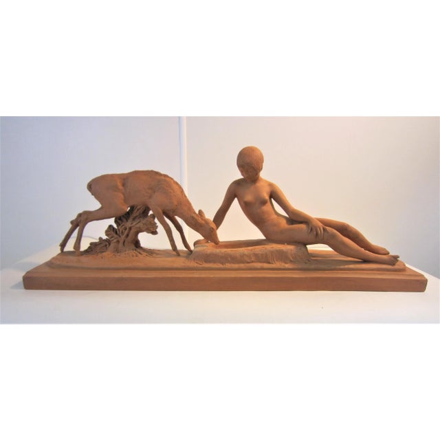 French Art Deco Terracotta Seated Nude With Fawn, Signed Ary Bitter For Sale - Image 13 of 13
