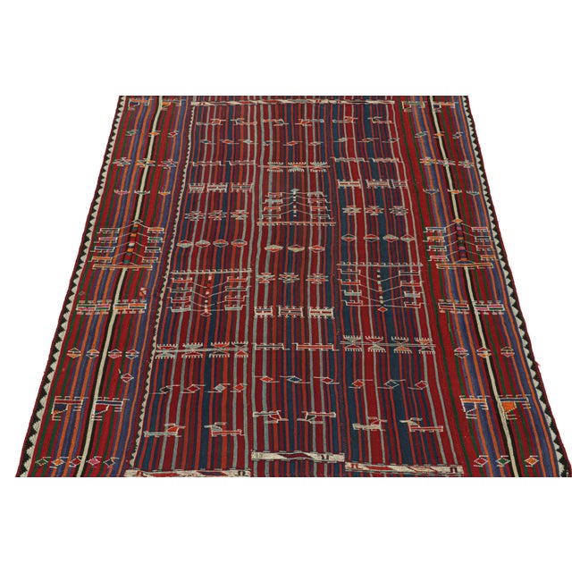 1950s 1950s Vintage Shahsavan Persian Kilim Rug in Red and Blue Patterns by Rug & Kilim For Sale - Image 5 of 7