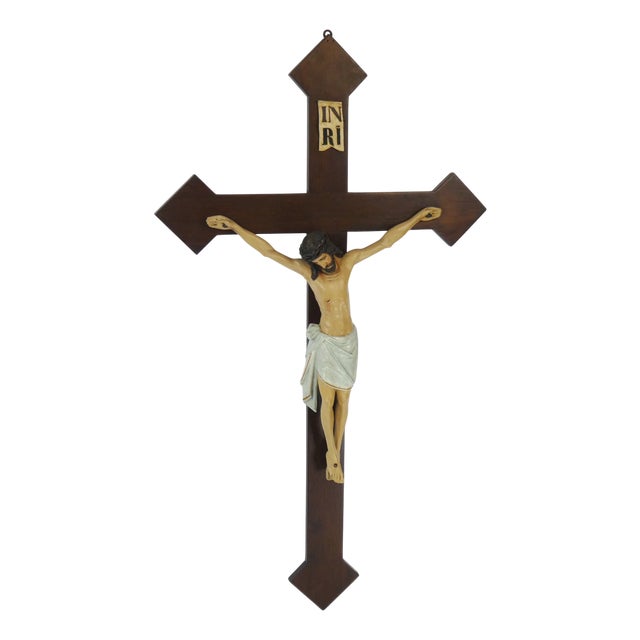 Large Antique Wooden Crucifix For Sale