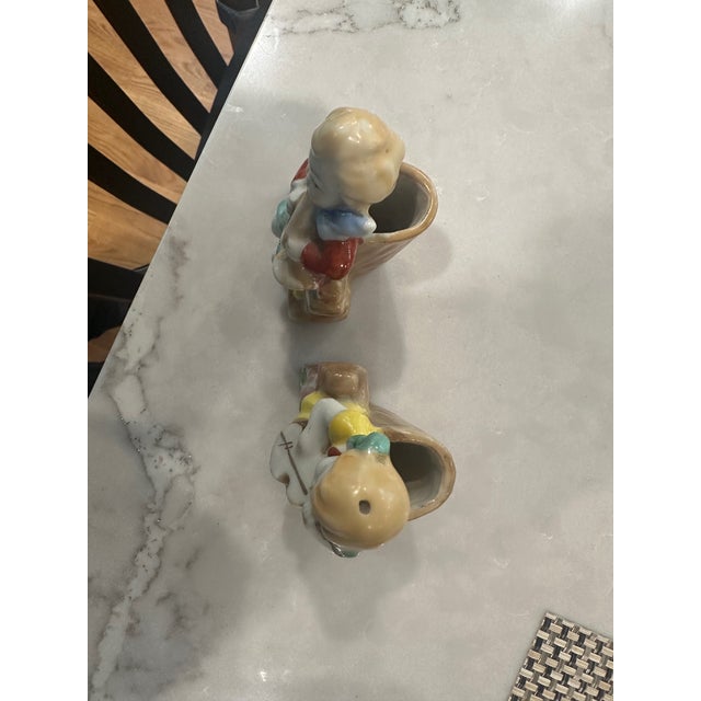 Tan Vintage Occupied Japan Pair of Figurines Playing Instruments For Sale - Image 8 of 11