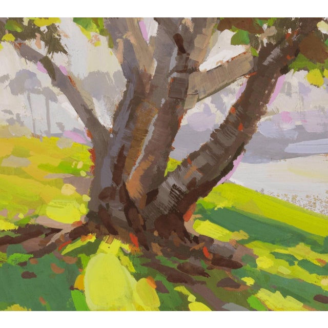 Shoreline Shade by Judd Mercer | Gouache On Paper Tree casting shadows on a grassy shoreline. For Sale - Image 4 of 5