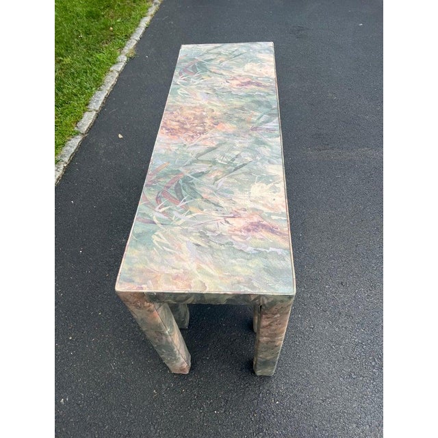 Glass Mid-Century Modern Parsons Console Table With Upholstered Ottomans For Sale - Image 7 of 18