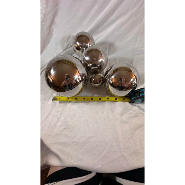 Set of Five Shiny Stainless Steel Orbs For Sale - Image 4 of 5