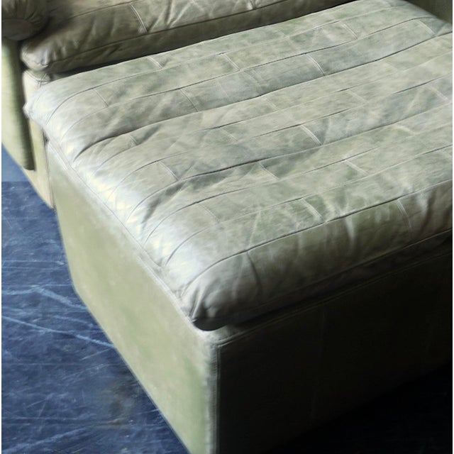 Set of Patchwork Leather Lounge Chair and Ottoman in Olive Green from Laauser, 1970s For Sale - Image 14 of 16