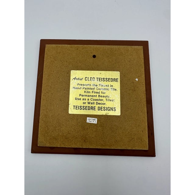 American 1970s Cleo Teissedre Handpainted Storyteller Ceramic Tile 84’ Woman With Kids Trivet For Sale - Image 3 of 3