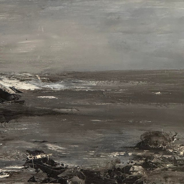 Mid Century Oil on Canvas by Francine Kerckx (1921-?) 'Stormy Seascape With Rocky Coast' For Sale - Image 11 of 17