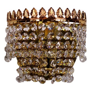 24K Brass Lead Crystal Wall Lamps from Palwa, 1960s, Set of 2 For Sale