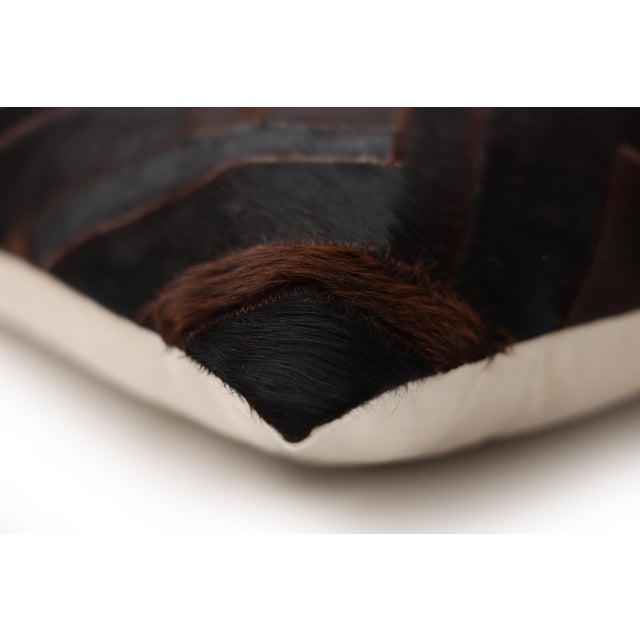 Luxury Brown Cowhide Leather Throw Pillow 16x24 | Handmade Geometric Designer Lumbar Cushion For Sale - Image 4 of 7