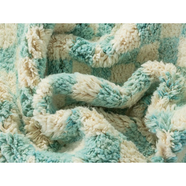 Skyblue Check Berber Rug, 2010s For Sale - Image 4 of 8