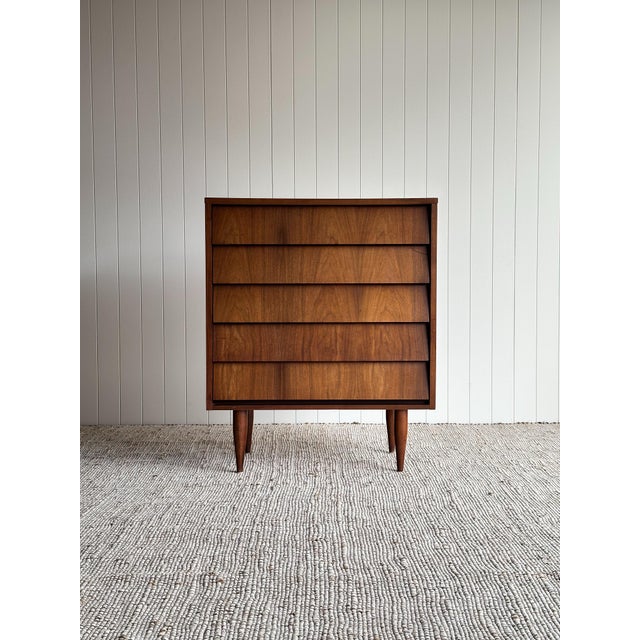 Mid-Century Modern Vintage Mid Century Walnut Five-Drawer Dresser For Sale - Image 3 of 11