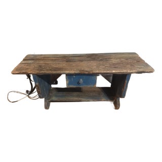 Late 19th Century Rustic Farmhouse Wooden Bench With Single Drawer For Sale