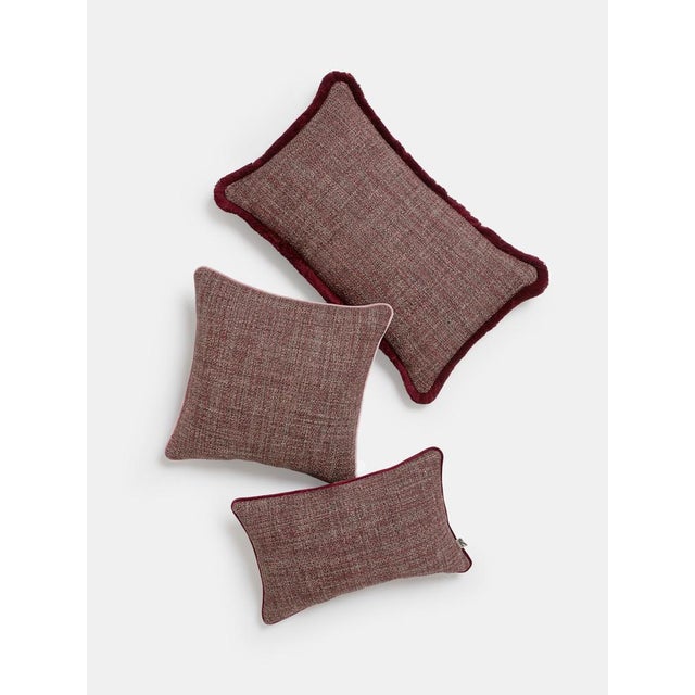 Textured Woven Cushion with Velvet Piping by Villa Como For Sale - Image 4 of 6