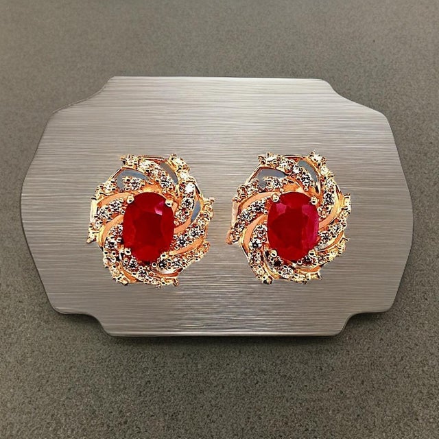 2010s Diamond Ruby Earrings 14 Karat Yellow Gold 3.64 TCW Certified For Sale - Image 5 of 18