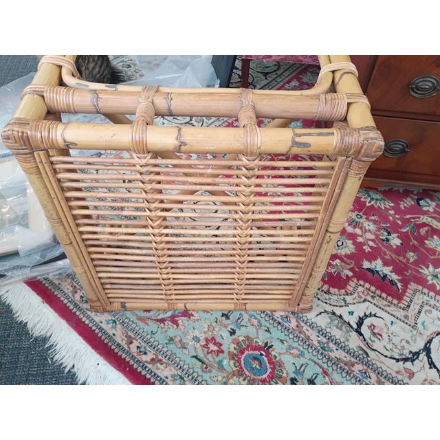 1950s Chippendale Rattan Wing Chair and Ottoman For Sale In Philadelphia - Image 6 of 13