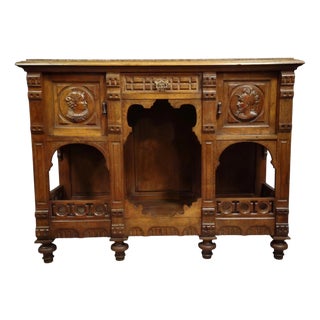 Carved Walnut Buffet with Marble Top For Sale