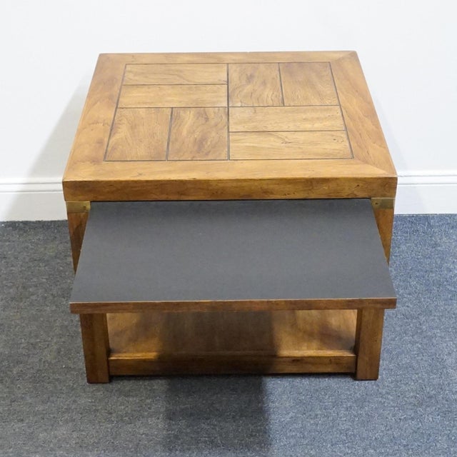 Late 20th Century Drexel Heritage Woodbriar Collection Pecan Rustic European 26" Square Accent End Table 988-310 For Sale - Image 5 of 12
