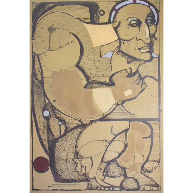 A lithograph by the American artist Slade Graves. This abstract work depicts a muscular figure crouching to fit into the...