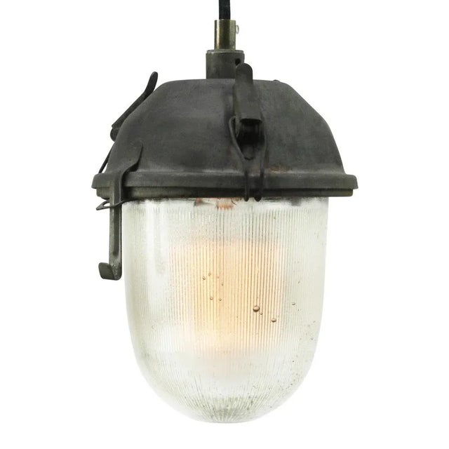 Small Industrial pendant light clear striped glass 2 meter black cotton wire E27 / E26 Up to 250V (Europe/UK Standard).The...