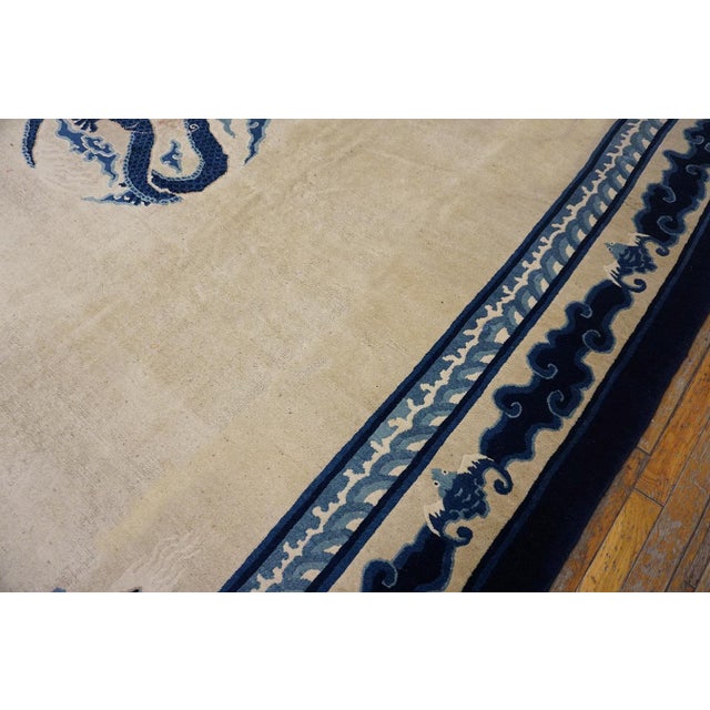 Late 19th Century 1890s Ivory Blue Open Antique Chinese Peking Dragon Carpet 10'2"x12'8" Wool Rug For Sale - Image 5 of 8