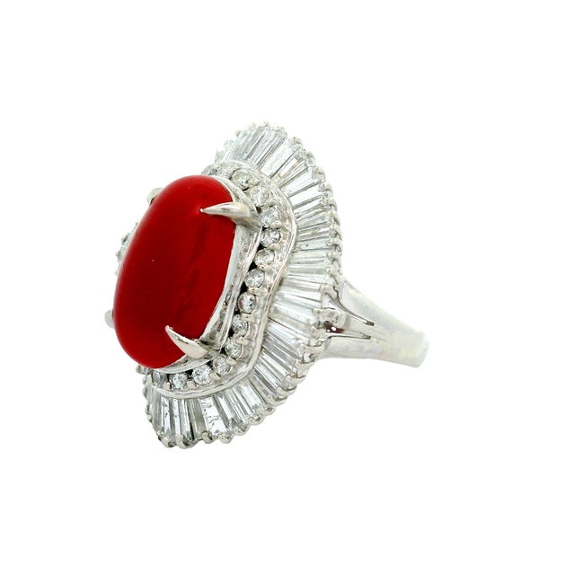 Early 21st Century Red Coral Diamond Platinum Ballerina Ring, Size 8 For Sale - Image 5 of 6