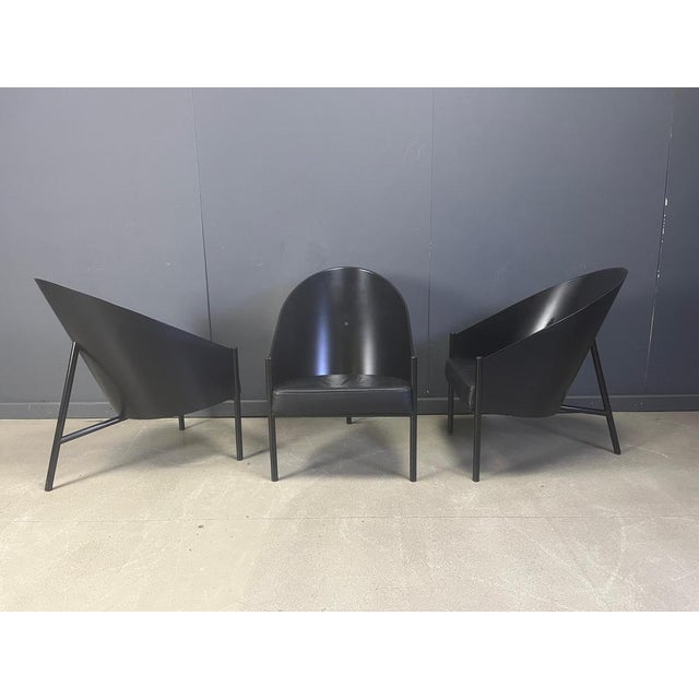 Set of 3 rare 'pratfall' lounge chairs designed by philippe starck for aleph. These chairs were designed in 1982 and are a...