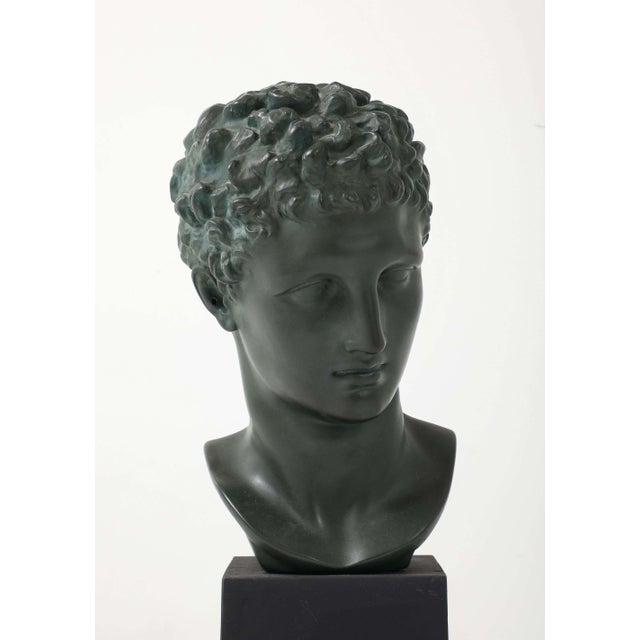 A finely cast plaster bust depicting Hermès (Mercury), modeled after a 4th-century BC Greek original. The head is crisply...