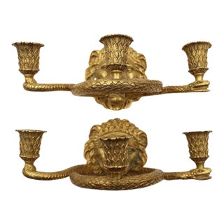 1920s Stunning Caldwell Gilt Bronze Lion and Snake Sconces- A Pair For Sale