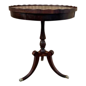 Antique George III Style Mahogany Pedestal Scalloped Edge Round Drum Side Table