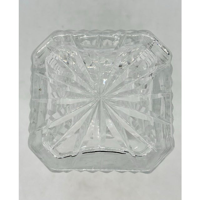 Vintage Lead Crystal Square Decanter with Diamond Cut Design With Faceted Stopper For Sale - Image 10 of 12