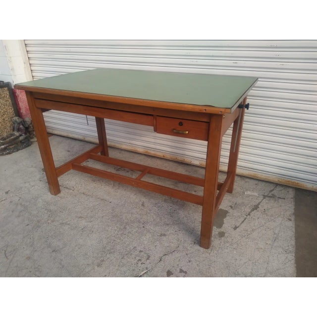Brown Vintage Adjustable Top Oak Drafting Table For Sale - Image 8 of 10
